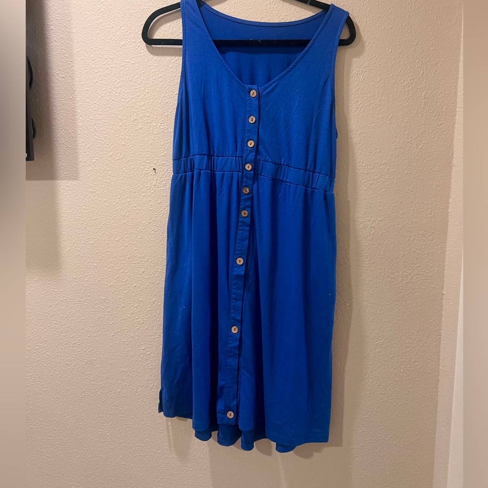 Blue button down dress with pockets